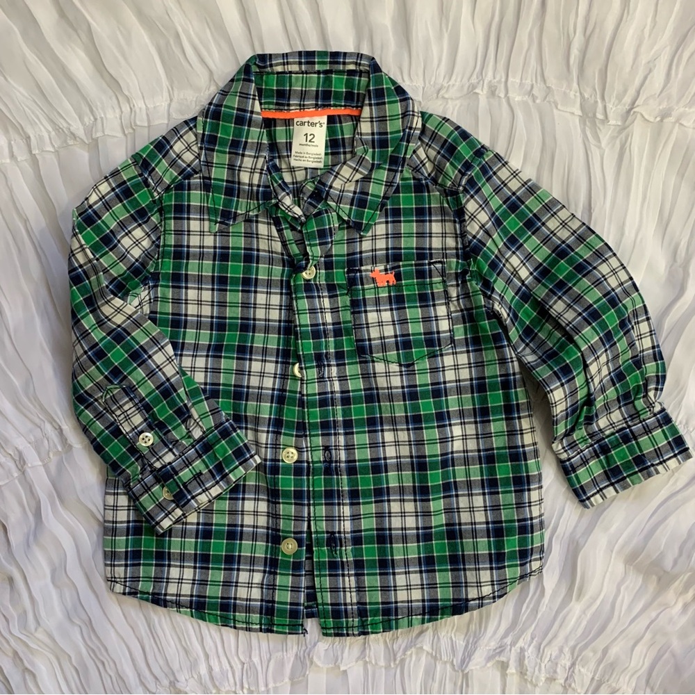 Two Plaid Boys Shirt Lot Size 12M Boys Button Down Both Beautiful Like New